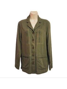 Style & Co Cotton Utility Jacket Green Khaki Size 6